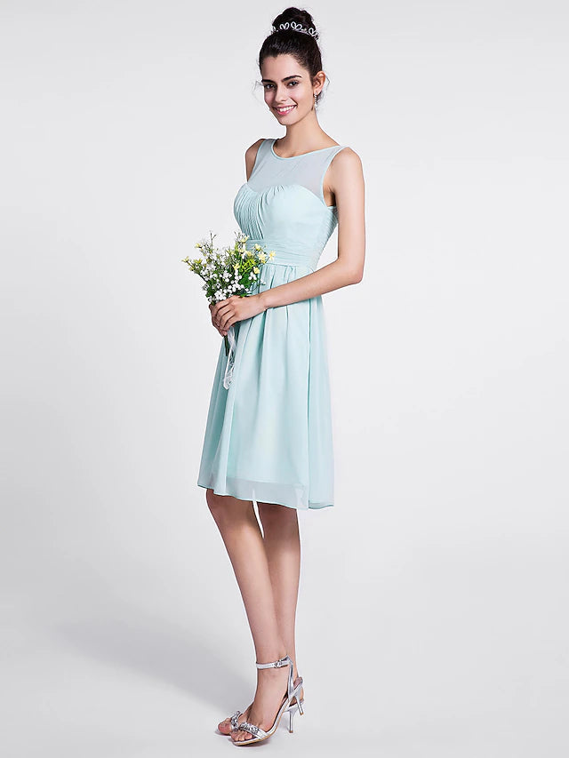 Luolandi A-Line Bridesmaid Dress Scoop Neck Sleeveless Knee Length Chiffon with Ruched / Draping A-Line Bridesmaid Dress Scoop Neck Sleeveless Knee Length Chiffon with Ruched Pure Color